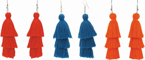 NAWAB Boho Gypsy 3 Layer Long Tassel Earring Combo of three for girls and women-Red,Blue&Orange Alloy Drop Earring