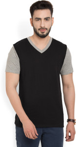 Billion PerfectFit Solid Men V-neck Black, Grey T-Shirt