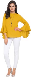 Serein Formal Bell Sleeve Solid Women Yellow Top