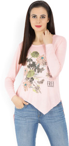 People Casual Full Sleeve Printed Women Pink Top