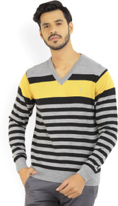 Izod Striped V-neck Casual Men's Black, Grey Sweater