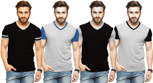 Tripr Solid Men V-neck Multicolor T-Shirt