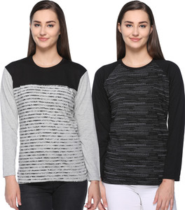 69GAL Striped Women Round Neck Multicolor T-Shirt