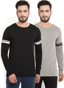 Billion PerfectFit Solid Men Round Neck Grey, Black T-Shirt