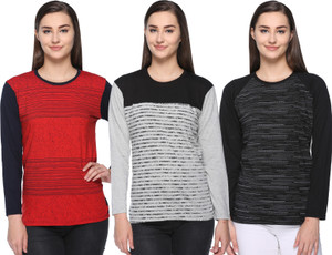 69GAL Striped Women Round Neck Multicolor T-Shirt