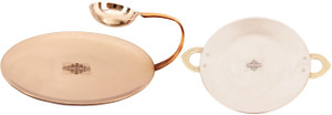 IndianArtVilla Steel Copper Serving Set of 1 Tawa with Attach Bowl & 1 Tawa with Brass Handle Tawa 9 cm diameter