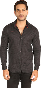 Mesh Men's Polka Print Casual Black Shirt