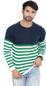 United Colors of Benetton. Striped Crew Neck Casual Men's Dark Blue Sweater