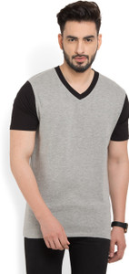 Billion PerfectFit Solid Men V-neck Grey, Black T-Shirt