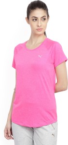 puma solid women round neck pink t-shirt 51512111ultra yellow heather-s