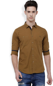 Highlander Men's Solid Casual Beige Shirt