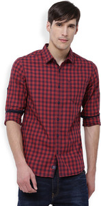 Locomotive Men's Checkered Casual Red, Dark Blue Shirt