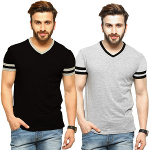 Tripr Solid Men V-neck Multicolor T-Shirt