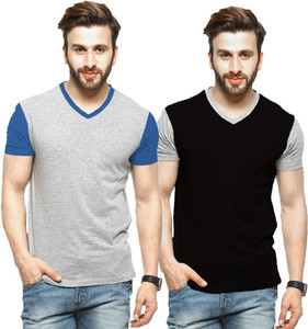 Tripr Solid Men V-neck Multicolor T-Shirt