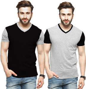 Tripr Solid Men V-neck Multicolor T-Shirt