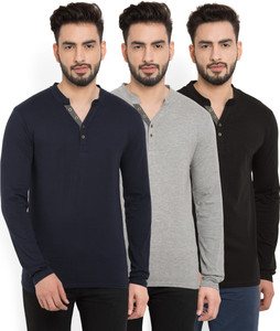 billion perfectfit solid men henley multicolor t-shirt(pack of 3) BTS028