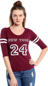 The Dry State Printed Women Round Neck Maroon T-Shirt