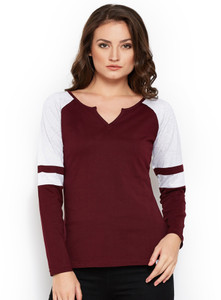 The Dry State Solid Women V-neck Multicolor T-Shirt