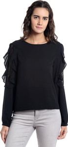 Vero Moda Casual Full Sleeve Solid Women Black Top