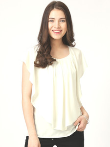 Marie Claire Casual Short Sleeve Solid Women White Top