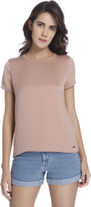 Vero Moda Casual Half Sleeve Solid Women Brown Top