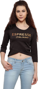 Espresso Casual 3/4th Sleeve Printed Women Brown Top