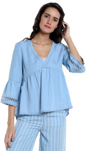 Vero Moda Casual Full Sleeve Solid Women Light Blue Top