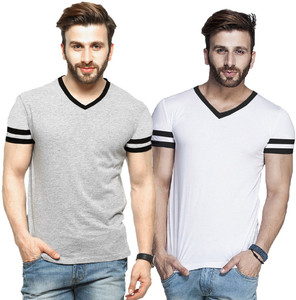 Tripr Solid Men V-neck Multicolor T-Shirt