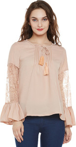 Miss Chase Casual Full Sleeve Solid Women's Beige Top