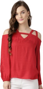Marie Claire Casual Full Sleeve Checkered Women Red Top