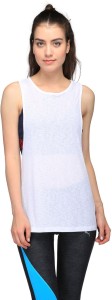 puma casual no sleeve solid women white top
