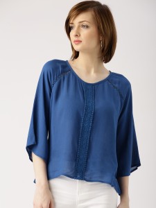 Marie Claire Casual 3/4th Sleeve Solid Women Blue Top