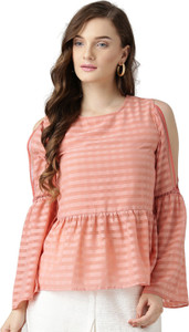 Marie Claire Casual Full Sleeve Striped Women Pink Top