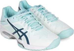 asics gel-solution speed 3 tennis shoes for women(white, blue)