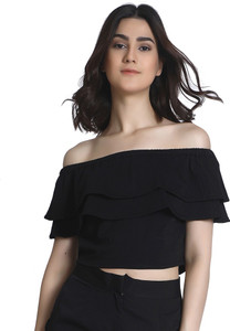 Raaika Party Half Sleeve Solid Women Black Top