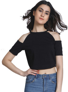 Raaika Party Half Sleeve Solid Women Black Top