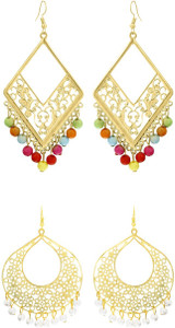 NAWAB combo of multicolor and white filigiri work golden earrings(set of 2 pairs) Alloy Dangle Earring