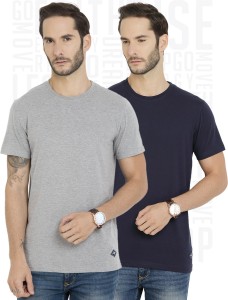 Metronaut Solid Men's Round Neck Blue, Grey T-Shirt