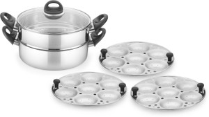 KITCHENCHEF SINGLE STORY IDLY TRAY -21 IDLIYS WITH THREE IDLIY TRAYS 245MM Stainless Steel Steamer