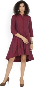 biba women high low maroon dress CHECKS S12059MAROON