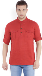 Locomotive Men's Solid Casual Maroon Shirt