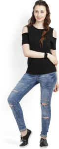 United Colors of Benetton Casual Half Sleeve Solid Women's Black Top