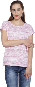 People Casual Short Sleeve Printed Women Red Top