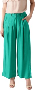 libas regular fit women's green trousers