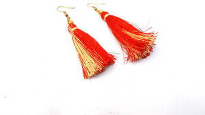 Ayan Creation light orange & off-white Silk Dori Tassel Earring