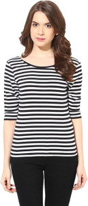 Smartees Casual 3/4th Sleeve Striped Women's Black Top