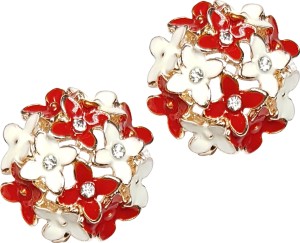 Glitz Forever New Korean Four Leaf Red Color Floral Earrings For Women Metal Clip-on Earring, Stud Earring