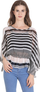 VF FASHIONS Casual Half Sleeve Printed Women Black Top