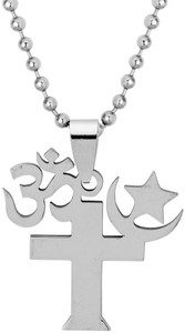 Voylla Om Allah Cross Spiritual Pendant Silver Stainless Steel
