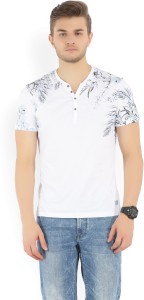 peter england printed men henley white t-shirt JKC51708273WhiteWithblue